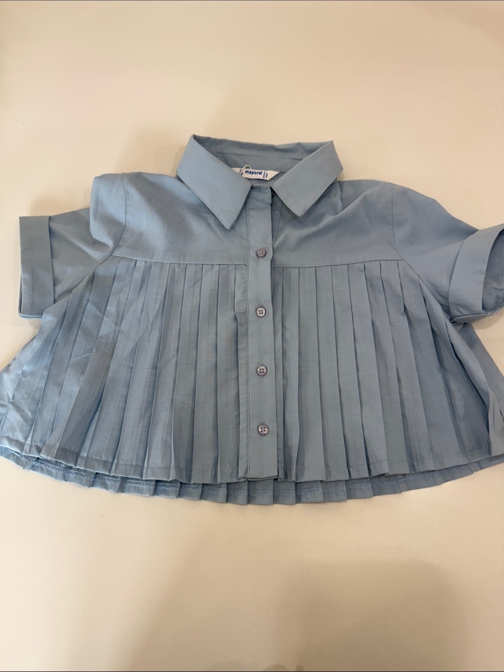 Mayoral Baby Blue Pleated Button-Front Blouse